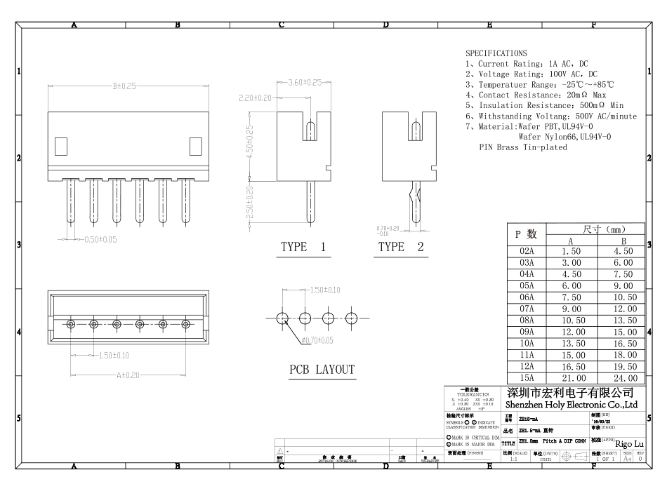 彎針 ZH1.5mm-6P 直插式彎針針座 條形連接器 間距1.5mm,蝌蚪网站在线观看